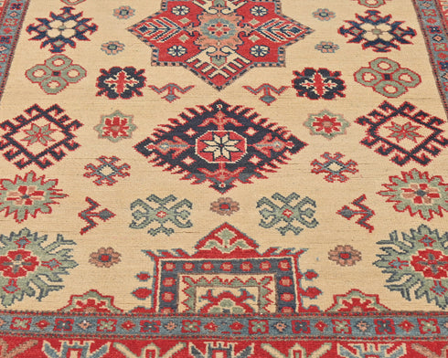 4x6 Beige Kuba Afghan Hand Knotted Wool Area Rug